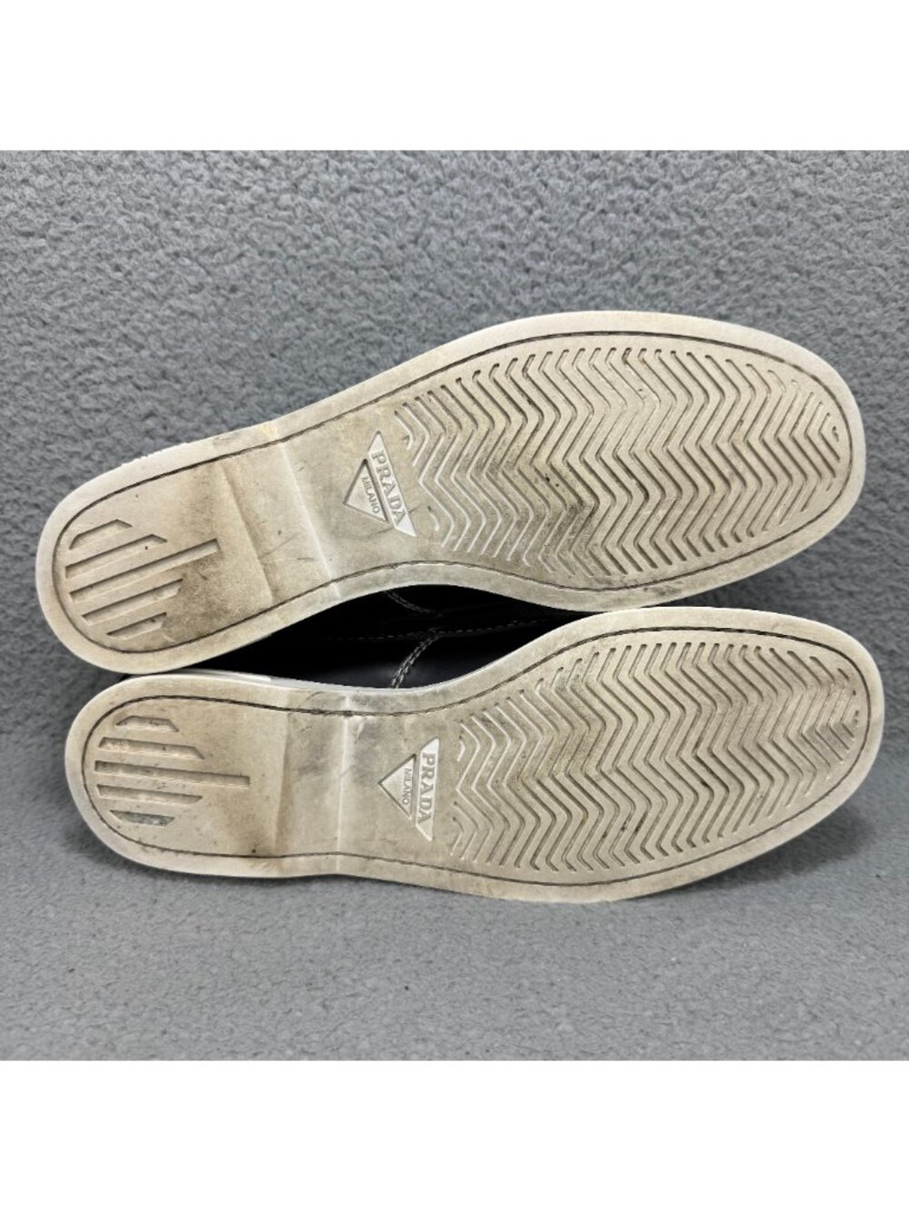 Prada Boat Shoes Men 11 / UK 10 Black Brushed Spazzolato Leather Lace Up Loafers - Picture 7 of 14